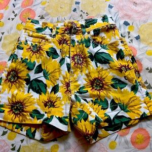 Yellow Sunflower Denim Shorts